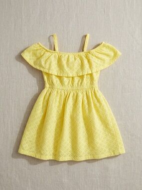 Janie and Jack Yellow Eyelet Ruffle Cold Shoulder Dress Size 7